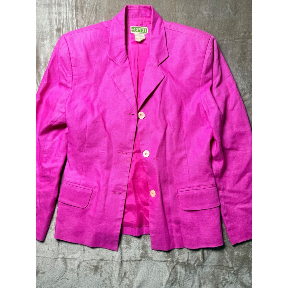 Vintage Esprit Essentials  Pink 100% Linen Blazer ‎ Size Small Barbiecore Preppy